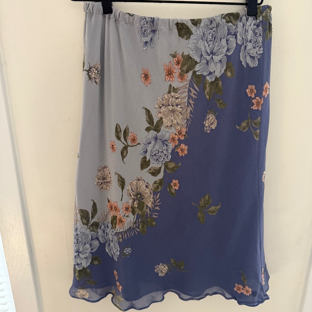 Vintage Blue Floral Beaded Skirt Size S/M